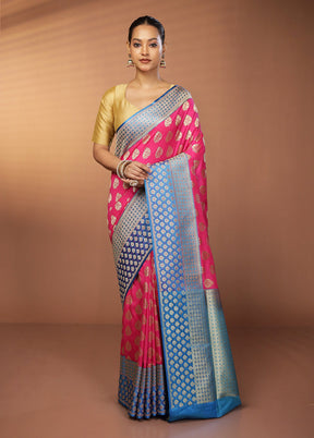 Pink Uppada Silk Saree With Blouse Piece