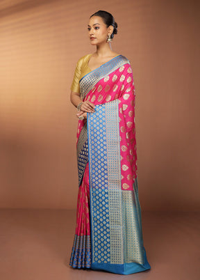 Pink Uppada Silk Saree With Blouse Piece