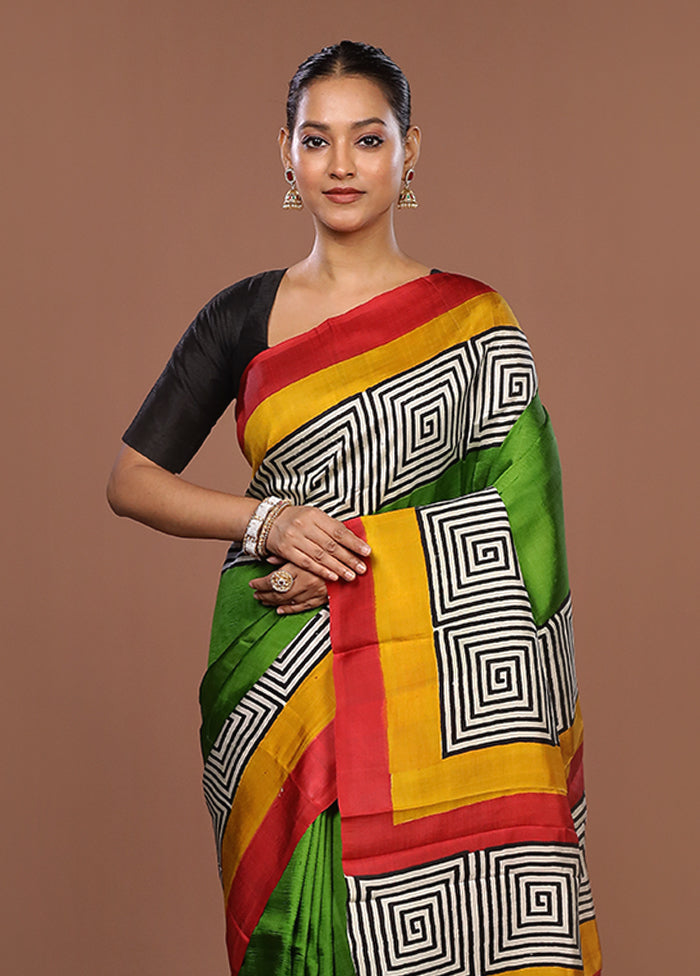 Blue Printed Pure Silk Saree Without Blouse Piece