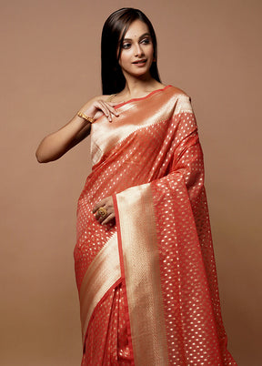 Rust Kora Silk Saree With Blouse Piece