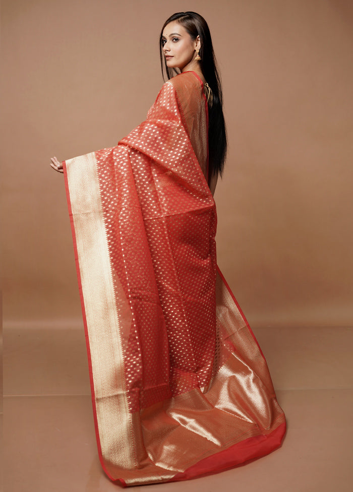 Rust Kora Silk Saree With Blouse Piece