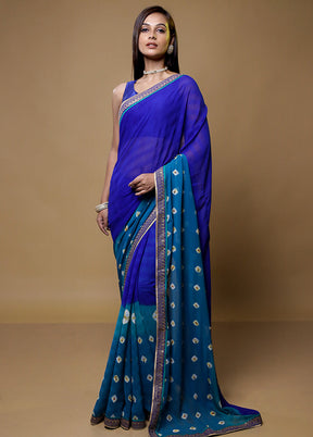 Blue Chiffon Silk Saree With Blouse Piece