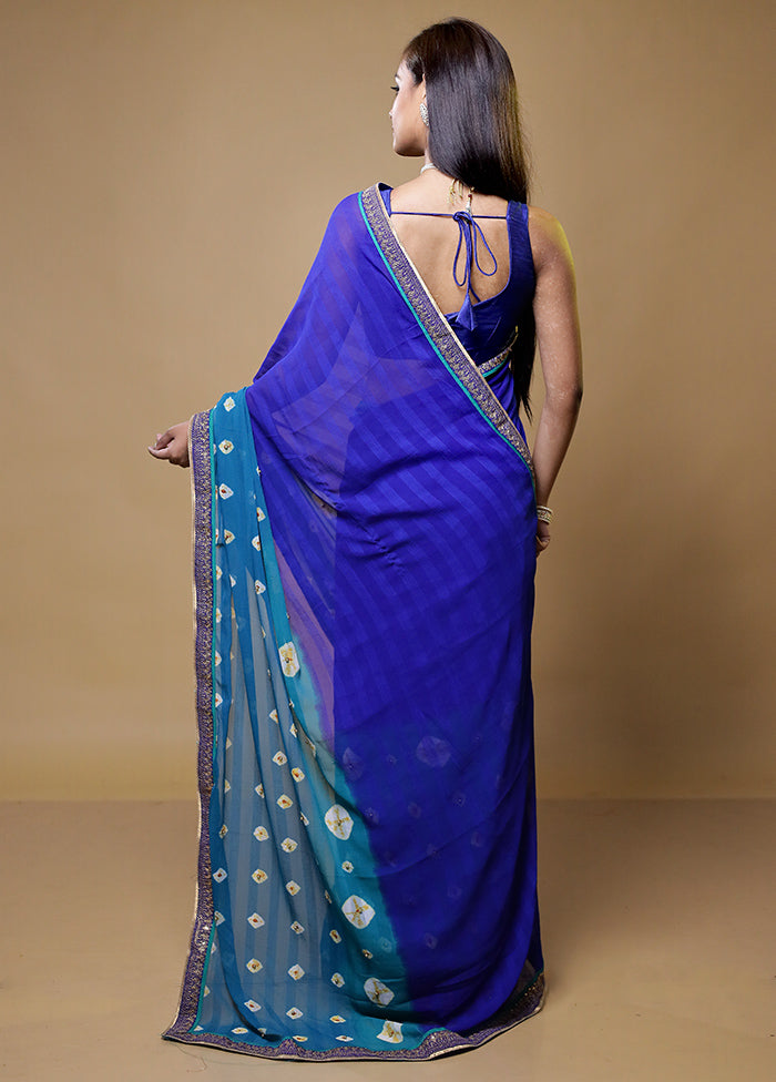 Blue Chiffon Silk Saree With Blouse Piece