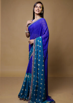 Blue Chiffon Silk Saree With Blouse Piece