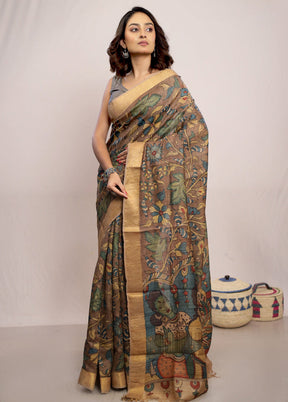 Brown Tussar Pure Silk Saree With Blouse Piece - Indian Silk House Agencies