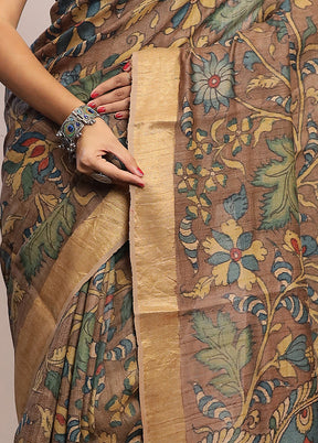 Brown Tussar Pure Silk Saree With Blouse Piece - Indian Silk House Agencies