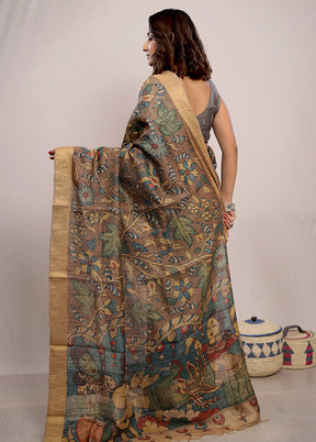 Brown Tussar Pure Silk Saree With Blouse Piece - Indian Silk House Agencies