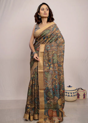 Brown Tussar Pure Silk Saree With Blouse Piece - Indian Silk House Agencies