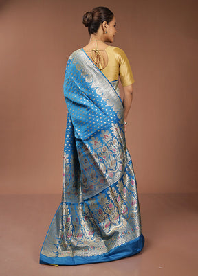 Blue Handloom Banarasi Pure Silk Saree With Blouse Piece