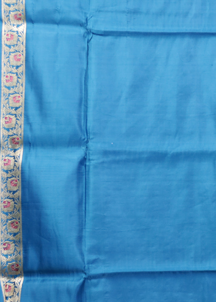 Blue Handloom Banarasi Pure Silk Saree With Blouse Piece