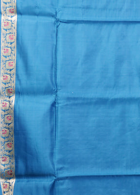 Blue Handloom Banarasi Pure Silk Saree With Blouse Piece