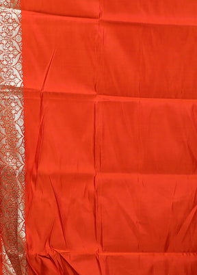 Orange Handloom Banarasi Pure Silk Saree With Blouse Piece