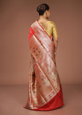 Red Handloom Banarasi Pure Silk Saree With Blouse Piece