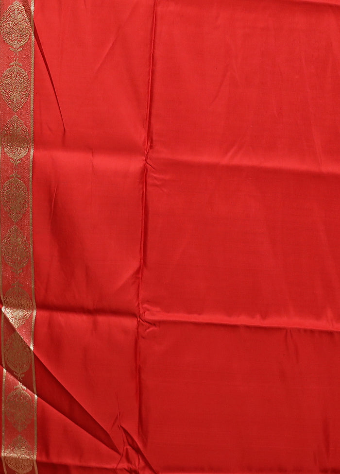 Red Handloom Banarasi Pure Silk Saree With Blouse Piece