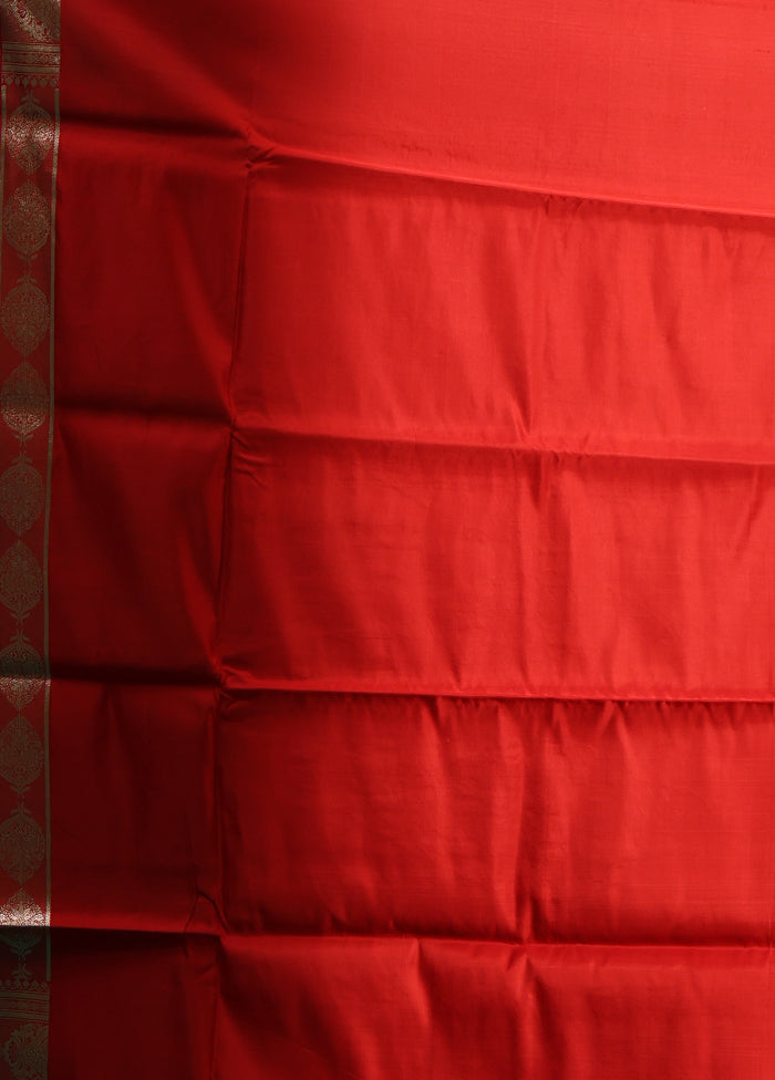 Red Handloom Banarasi Pure Silk Saree With Blouse Piece