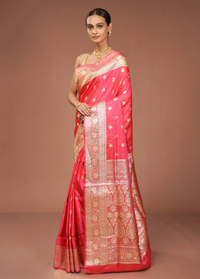 Red Handloom Banarasi Pure Silk Saree With Blouse Piece