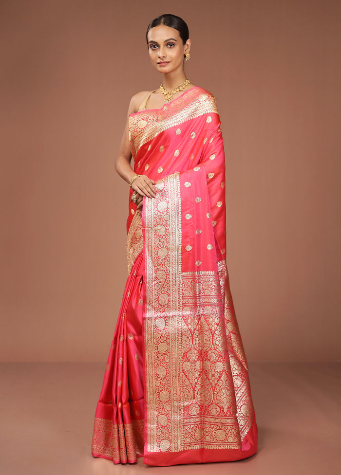 Red Handloom Banarasi Pure Silk Saree With Blouse Piece