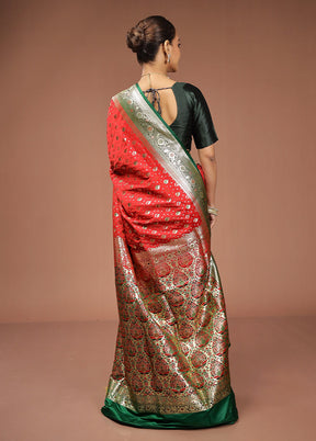 Red Banarasi Silk Saree With Blouse Piece