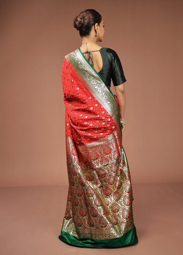 Red Banarasi Silk Saree With Blouse Piece