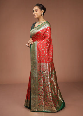 Red Banarasi Silk Saree With Blouse Piece