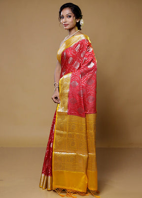 Red Kora Silk Saree With Blouse Piece