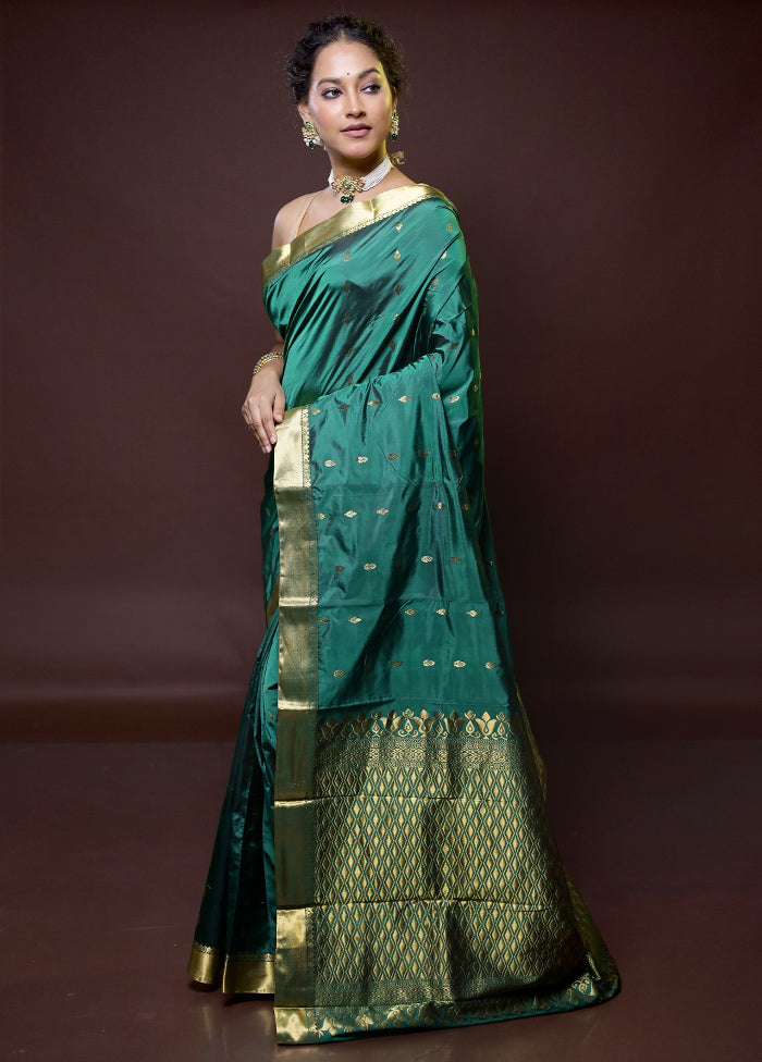 Green Kanjivaram Silk Saree With Blouse Piece