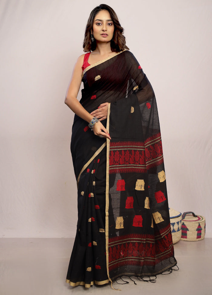 Black Matka Silk Saree With Blouse Piece - Indian Silk House Agencies