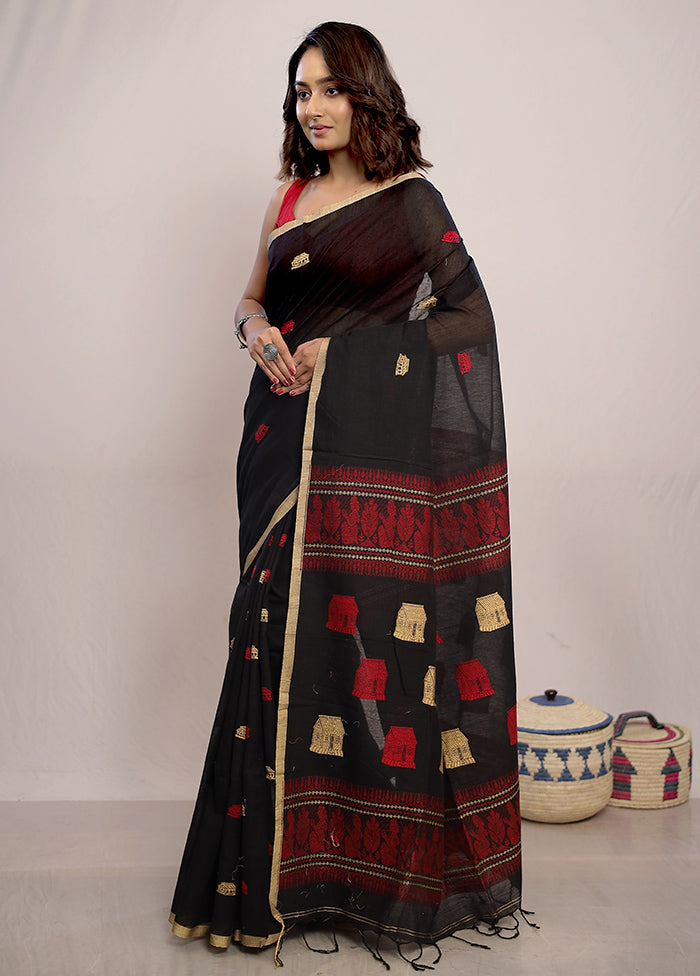 Black Matka Silk Saree With Blouse Piece - Indian Silk House Agencies