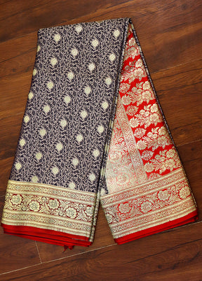 Grey Tanchoi Silk Saree With Blouse Piece