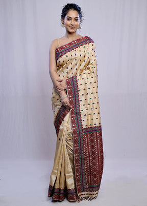 Cream Assam Pure Silk Saree With Blouse Piece - Indian Silk House Agencies