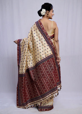 Cream Assam Pure Silk Saree With Blouse Piece - Indian Silk House Agencies