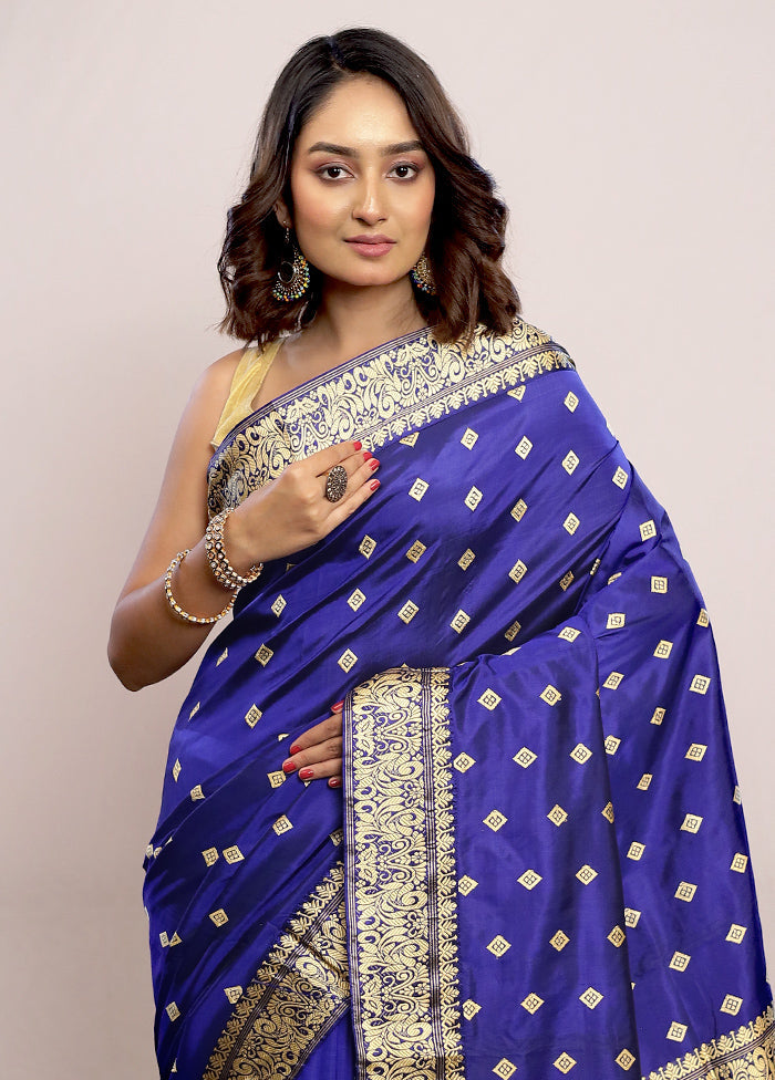 Blue Assam Pure Silk Saree With Blouse Piece - Indian Silk House Agencies