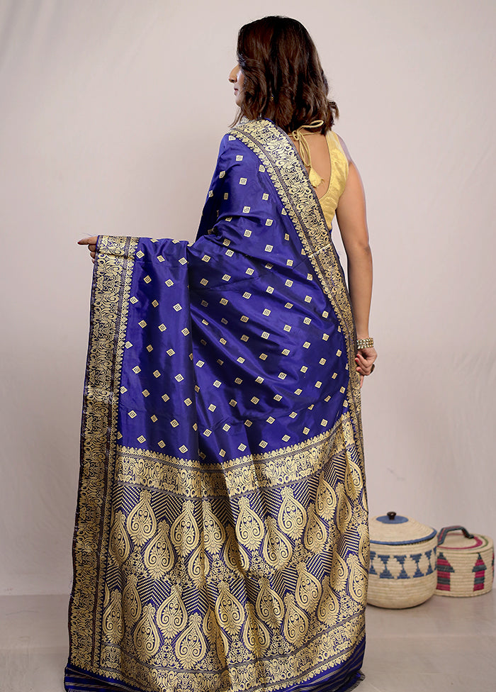 Blue Assam Pure Silk Saree With Blouse Piece - Indian Silk House Agencies