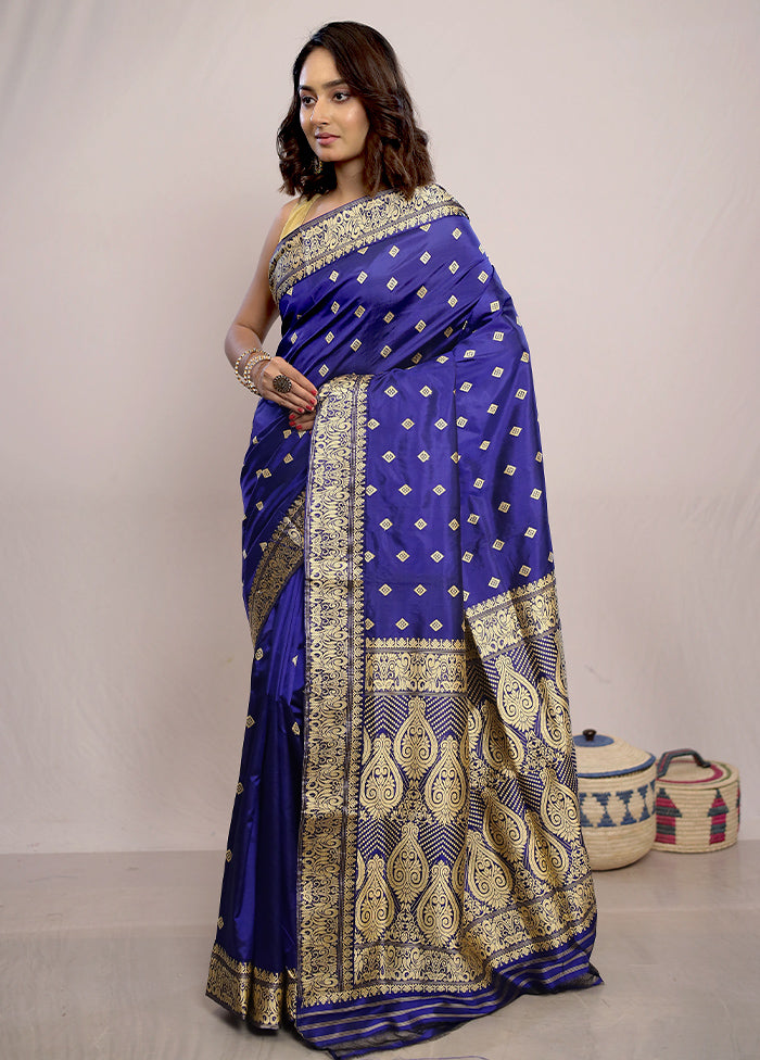 Blue Assam Pure Silk Saree With Blouse Piece - Indian Silk House Agencies