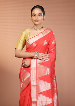 Red Cotton Saree With Blouse Piece