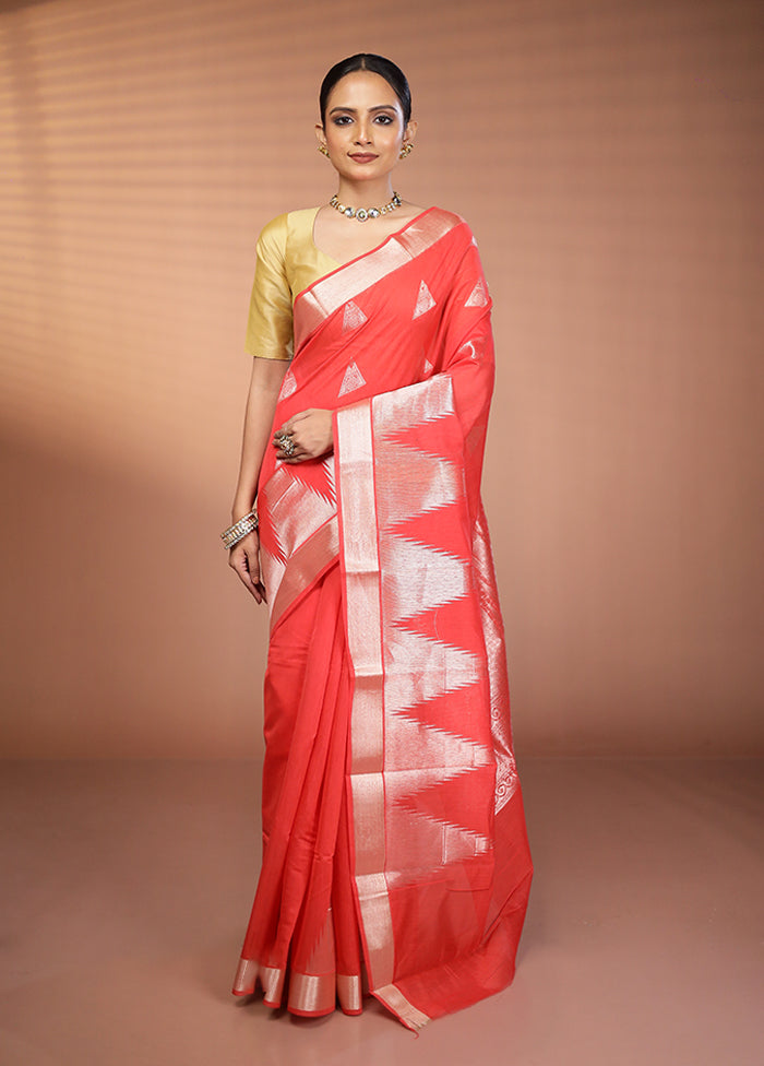 Red Cotton Saree With Blouse Piece
