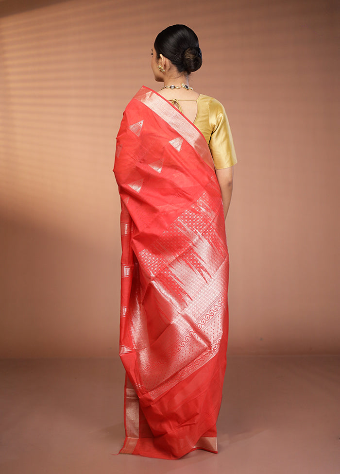 Red Cotton Saree With Blouse Piece