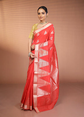 Red Cotton Saree With Blouse Piece