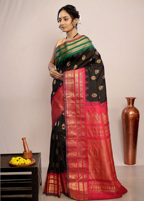 Black Gadwal Pure Silk Saree Without Blouse Piece - Indian Silk House Agencies