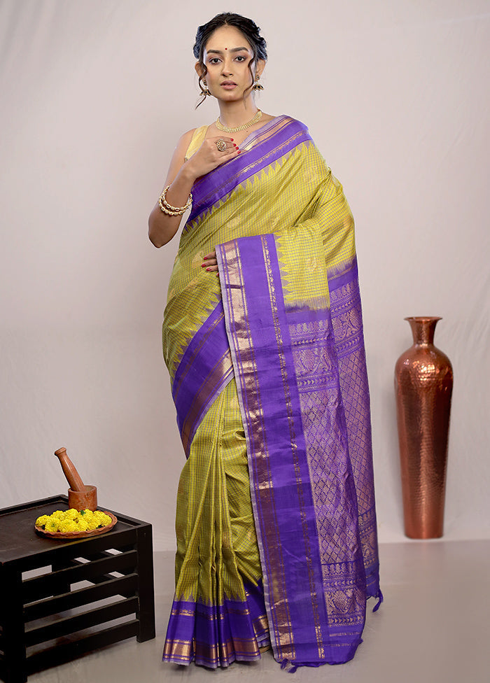 Green Gadwal Pure Silk Saree Without Blouse Piece - Indian Silk House Agencies