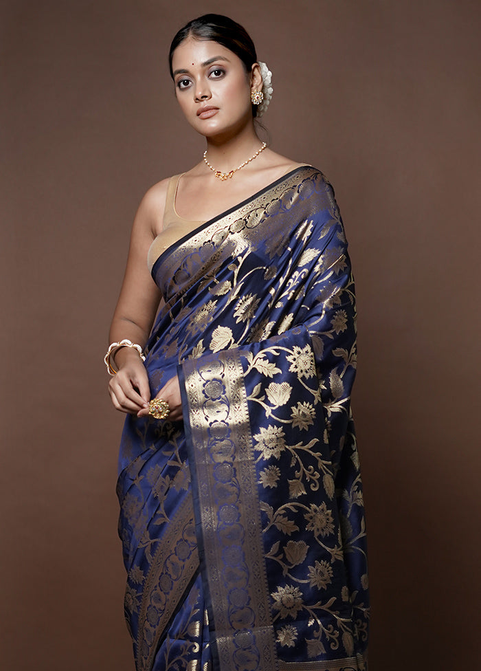 Blue Kora Silk Saree With Blouse Piece