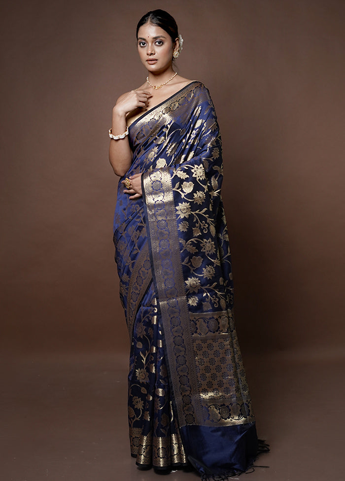 Blue Kora Silk Saree With Blouse Piece