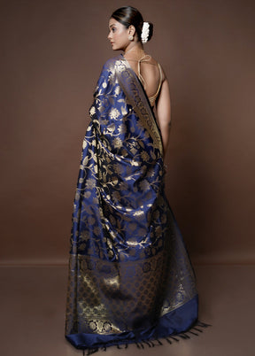 Blue Kora Silk Saree With Blouse Piece