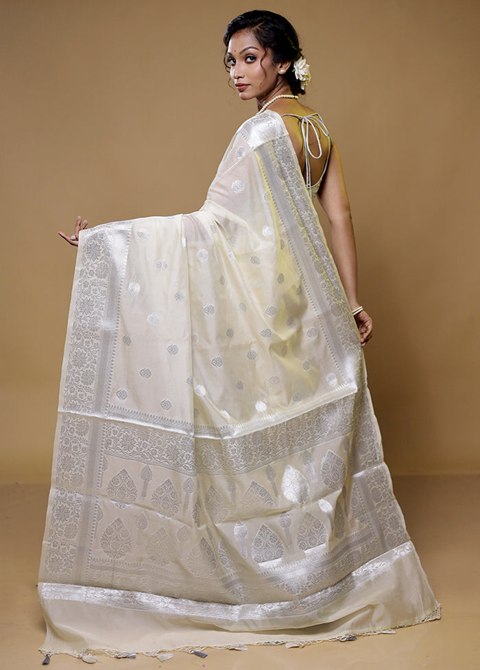 Cream Kora Silk Saree With Blouse Piece