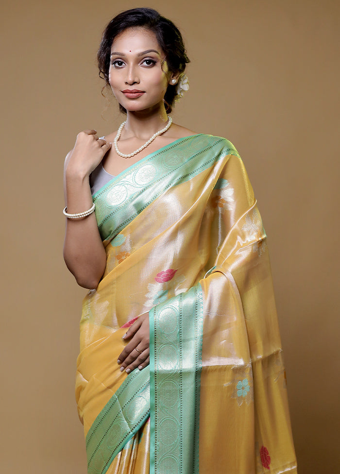 Yellow Kora Silk Saree With Blouse Piece