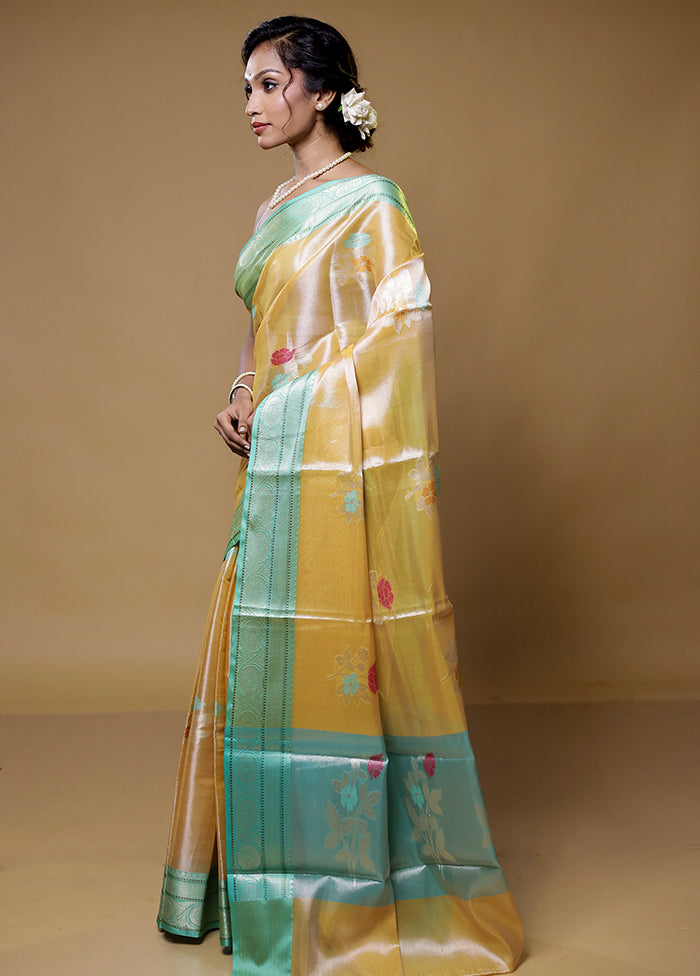 Yellow Kora Silk Saree With Blouse Piece