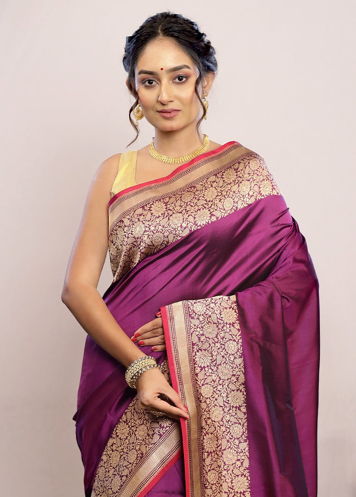 Purple Katan Pure Silk Saree With Blouse Piece - Indian Silk House Agencies