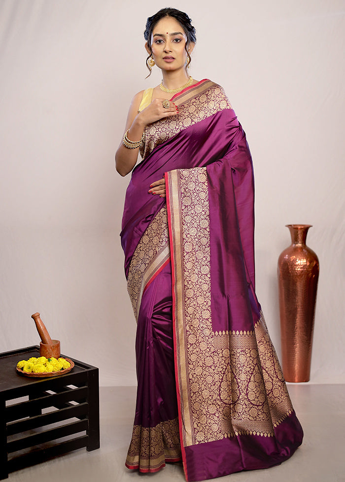 Purple Katan Pure Silk Saree With Blouse Piece - Indian Silk House Agencies