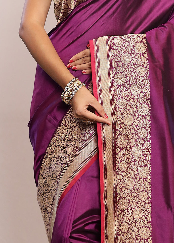 Purple Katan Pure Silk Saree With Blouse Piece - Indian Silk House Agencies