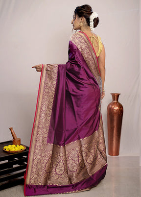 Purple Katan Pure Silk Saree With Blouse Piece - Indian Silk House Agencies